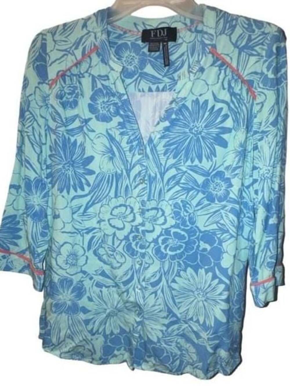 FDJ French Dressing Jeans Bicolor Floral Piping 3/4 Sleeve Shirt